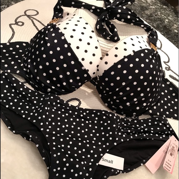 Victoria’s Secret bikini push up poke dot two toned 34DD/S or other bottoms - Picture 2 of 15